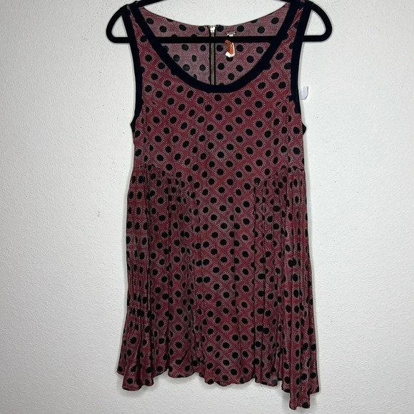 Free People Molly Sangria Dot Swing Dress Babydoll Top Red Black Small Petite - Picture 2 of 4